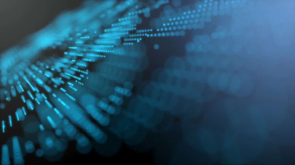 Blue futuristic stream Data Communication flying into digital technologic animation 3D rendering